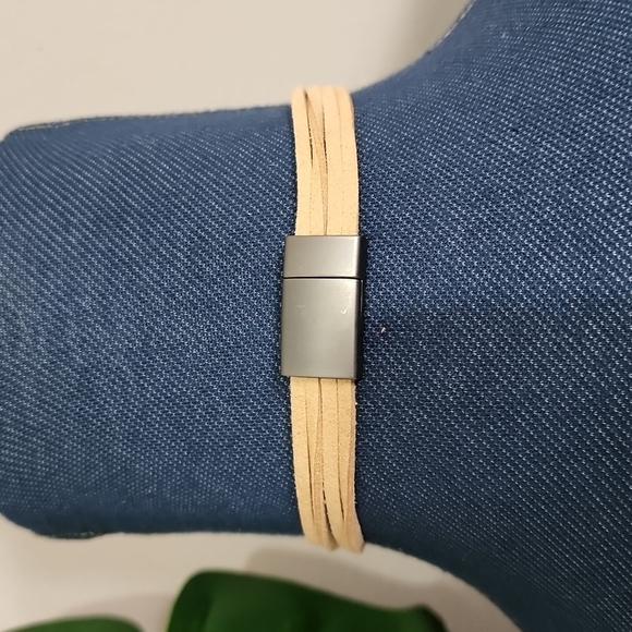 Pink, Tan and Grey Suede Multi String Choker Necklace Set - Picture 7 of 10